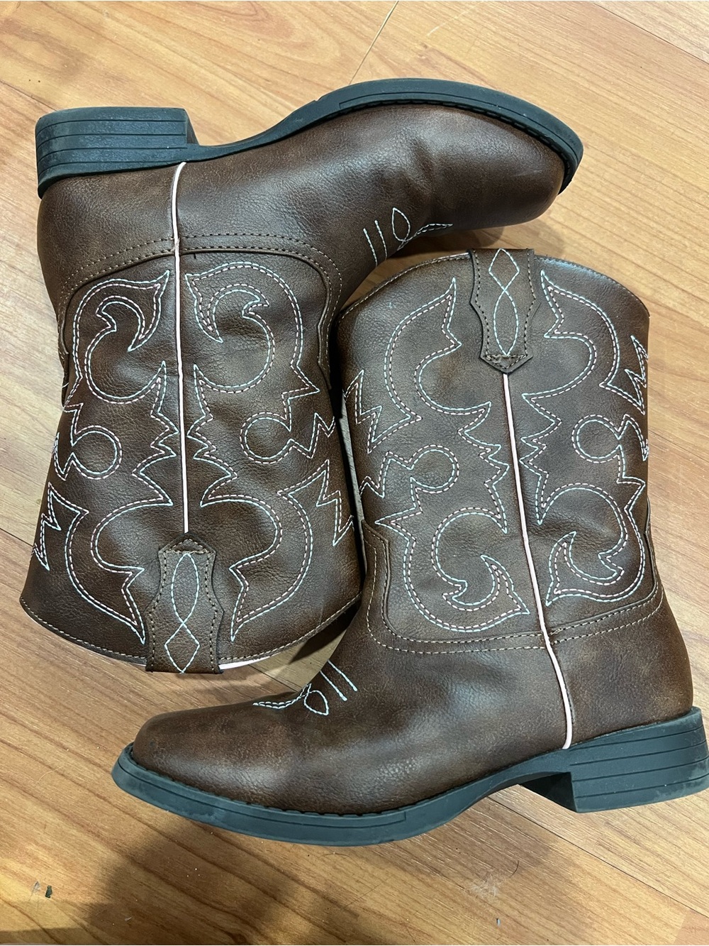 wonder nation Brown Western Cowboy Boots with White Stitching